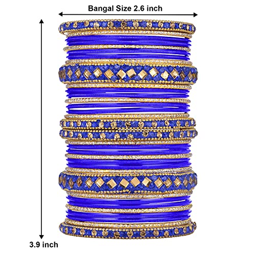 Aheli Ethnic Colorful Metal Bangles Chudha Set Stone Studded Bangle Set Indian Wedding Wear Fashion Jewelry Gift for Women Blue - color: Blue