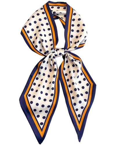 Purse Scarf For Handbags Head Scarves For Women's Hair Bags Scarfs Long Skinny Scarves Fashion Silky - color: A23-blue and White Spots