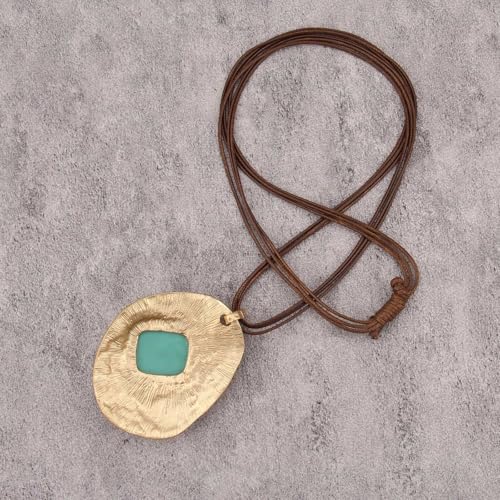 Leather Necklace for Women Long Boho Necklace Bohemian Choker Vintage Necklace Braided Boho Jewelry with Adjustable Brown Leather Cord - color: Bohemian Pendant Necklace