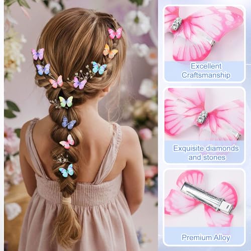 20Pcs Butterfly Hair Clips for Women Moving Glitter Butterfly Clip Fairy Accessories Light - color: Light