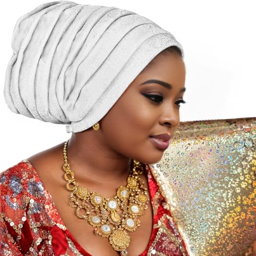 Traditional African Women's Head coverings, Shiny Layered Hats, Nigerian Headscarf, Suitable for Daily wear - color: Silver