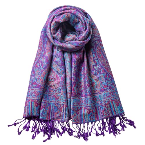 AUSEKALY Pashmina Feel Shawls Wraps for Women Rave Scarf Soft Silky Reversible Men Scarves - color: Purple Orange