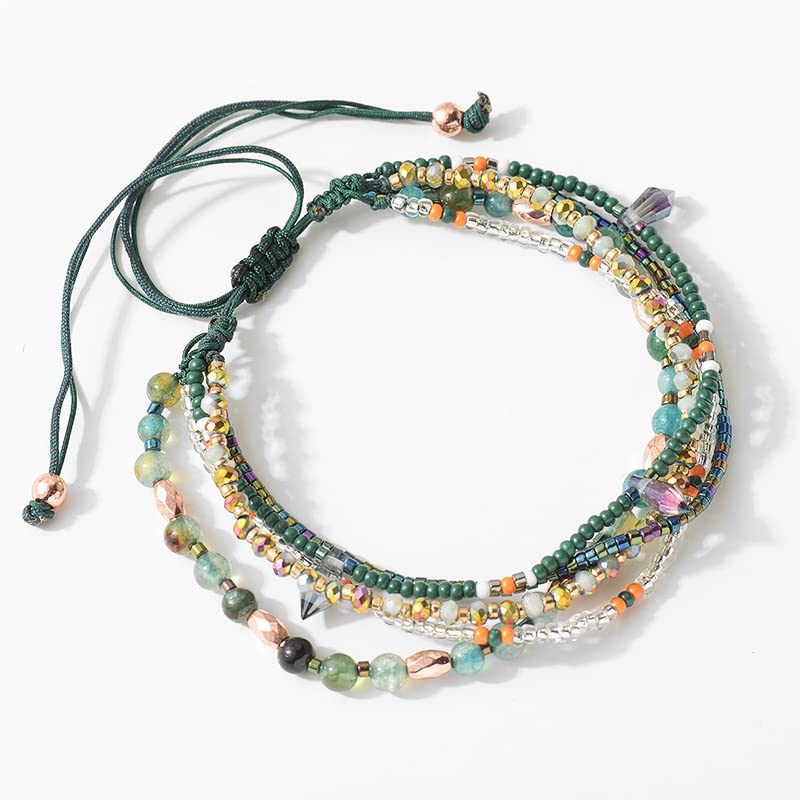 Fuqimanman2020 Boho Braided Beaded Ankle Bracelets Handmade Adjustable Beach Wrap Bracelet Draw String Anklets Bracelets Gifts for Women - color: Green