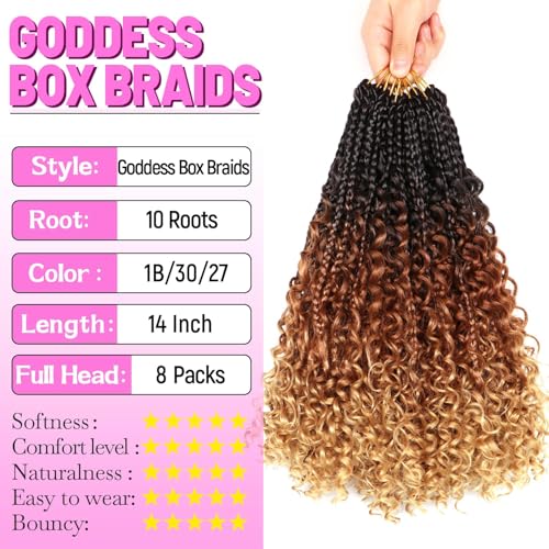 Goddess Boho Box Braids Crochet Hair-8 Packs 14 Inch Crochet Box Braids for Black Women Pre Looped (1B/30/27, 14 Inch (Pack of 8)) - color: 1B/30/27, size: 14 Inch (Pack of 8)