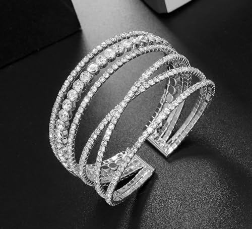Rhinestone Bracelet for Women MultiLayer Crystal Cuff Bracelet Strand Layered Bracelet - color: Silver 1