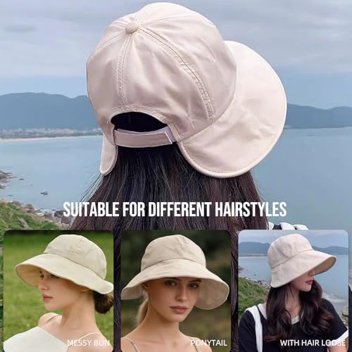Women Wide Brim Sun Hat Adjustable Packable Beach UV Protection Gardening Hats - color: Beige-02