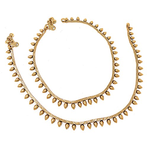 Duel On Jewel Indian Ethnic Jewelry Bundle for Women, Gold Plated Bell Anklet Payal Set with Teardrop Charms and Traditional Maang Tikka Headpiece, Bridal Festive Boho Wedding Dance Accessories