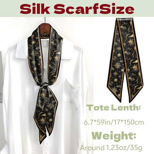 Head Hair Scarf Neck Silk Feeling Scarves Long Thin Satin Fashion Handbag Cute Decoration Women Girls 59 * 6.7'' - color: O-2-sun Moon