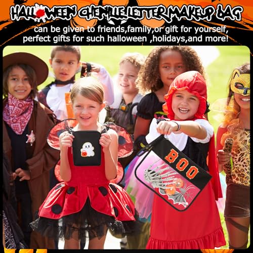 Hillban 2 Pcs Summer Halloween Gifts Chenille Letter Bags Boo Patch Makeup Bag Spooky Pumpkin Flat Clear Pouch PVC Organizer Purse Waterproof Travel Cosmetic Bag Portable Storage Case for Women - style: Boo Theme
