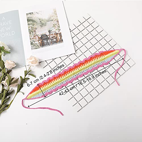CHLINS Hairband, 3PCS Crochet Headband Women Floral Hairband - Elastic Handmade Crochet Head Wrap Bohemian knit Headband for Women and Girls(Rainbow, Beige, Dark Coffee) - color: Rainbow+Beige+Dark Coffee