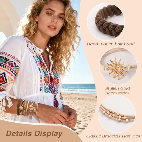 6 PCS Hair Ties Bracelets for Women, Stretch Bracelets, Boho Hair Ties for Thick & Thin Hair, Elastic Hair Bands That Double as Stylish Jewelry, Dual-Use Ponytail Holders, Sun