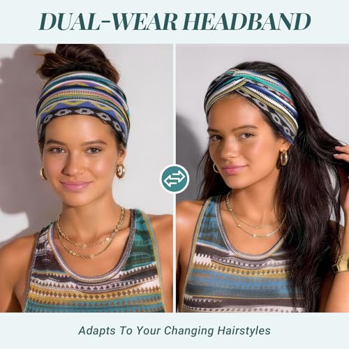 Awumbuk Wide Headbands for Women, 7.08 Inch Thick Boho Turban Style Hair Wraps, Non-Slip Moisture-Wicking Workout Headband for Sports, Yoga, Daily Fashion, 8 Pack Multi Colors (Orange) - color: Orange
