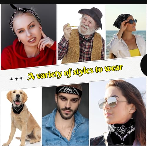 Bandanas Scarf with Leather Ring Floral Buckle Paisley Bandana Headwear Western Scarf Gifts for Women Men Halloween - color: Black
