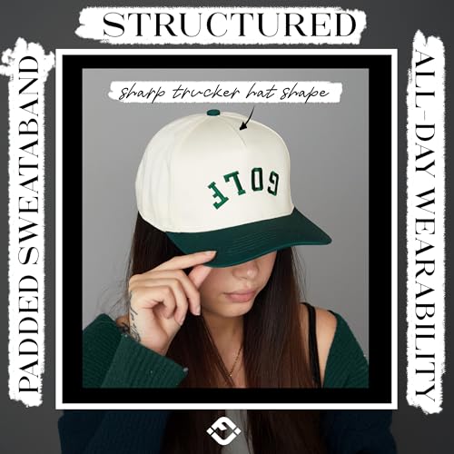 Funky Junque Vintage Canvas Snapback Hat - Adjustable 2 Tone Cap for Men Women - Put It On My, Cowboy, Girl Dad, Funny - color: Golf (Upside Down) - Green/Beige