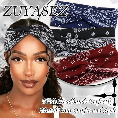 3 Pack Headbands for Women Short Yoga Workout Twist Cross Hair Bands Elastic Non Slip Sweat Headbands Hair Wraps Accessories - color: Multicolor
