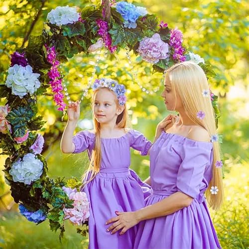 21 PCS Hair Flowers Boho Hair Barrettes Accessories Hawaiian Silk Flower Clips Girls Purple Blue Floral Bride Headpiece Festival(BLUE & PURPLE) - color: Purple&Blue, size: 1 Count (Pack of 21)