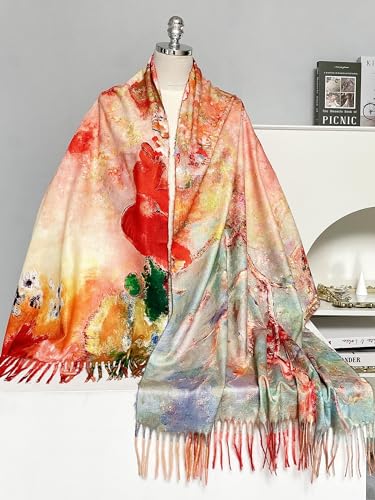 VENVSBEE Reversible Scarf Soft Large Shawl Wrap Blanket Double Sided Art Print Warm Pashmina Stoles Klimt Van Gogh Gifts - color: Art 12