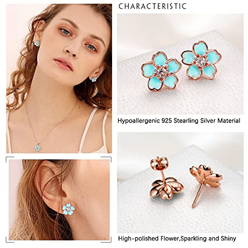 Pink Flower Earrings for Women, 925 Sterling Silver Stud Earrings, Cute Plumeria Earrings For Women, Cherry Blossom Hypoallergenic Stud - color: *Blue