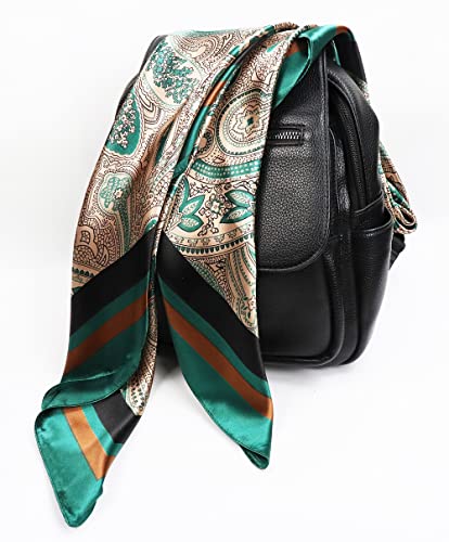vabovin Satin Head Scarf for Women Silk Like Hair Scarf, 35 x 35 in | Silk Feel Fabric, Hair Wrap for Sleeping, Headscarf and Neck Scarf, Square Bandana Style, Fashion Accessory - color: 105 Green Paisley Pattern