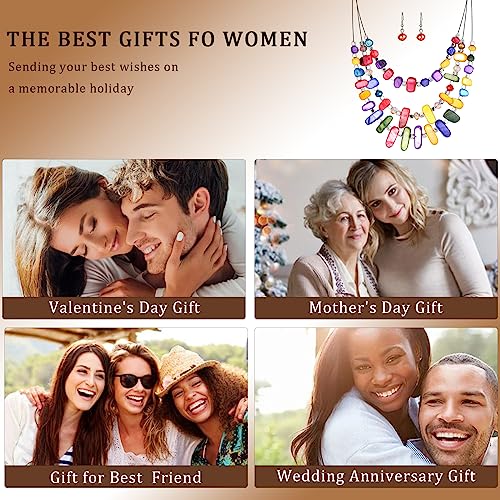 3 Layered Chunky Statement Necklace for Women Beaded Strand Necklaces with Earring Fashion Costumes Collar Necklace Jewelry Sets Gifts for Women - color: 50-Dark colorful