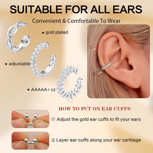 Dochais Ear Cuffs Non-Piercing Earrings for Women Cute Small Clip-On Cartilage Earring 14k Gold Plated Dainty Fake Piercings Earings - style: S1