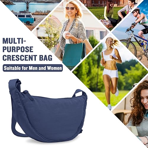 Nylon Crescent Crossbody Bag for Women Purses Trendy Men,Small Travel Sling Bag Hobo - color: Dark Blue, size: Small