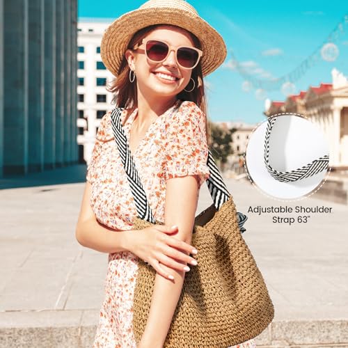 fauson Beach Bags for Women - Straw Bag Tote Bags Casual Boho Large Summer Crossbody Shoulder Handbags Purse - color: Brown Bag