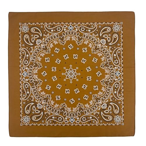 Classic Paisley Bandanas - 3 Pack Gift Set, 100% Cotton, 22x22 Inches - color: Brown