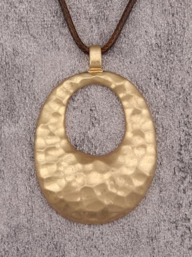 GelConnie Leather Necklaces Turquoise Long Boho Necklaces for Women Brown Chunky Circle Pendant Chocker Necklace Gold Sweater Necklace - style: Brown Leather Choker