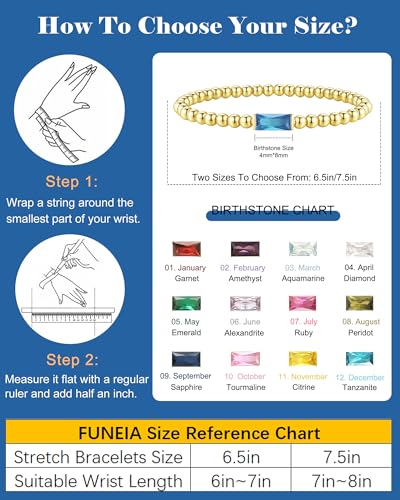 FUNEIA Birthstone Gold Beaded Bracelets for Women Non Tarnish Trendy Dainty 14K Gold Plated Cute Stackable Bead Stretch Friendship Bracelet Stack for Best Friend Couples Birthday Gifts Jewelry - color: 12. December(Tanzanite Bracelet), size: 7.5 Inches