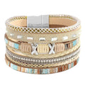 Fesciory Leopard Bracelet for Women, Boho Leather Wrap Multi-Layer Pearl Crystal Bracelet Bangle Jewelry - style: Bohemian