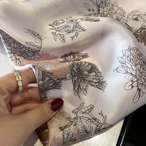 MEISEE 100% Pure Mulberry Silk Scarf 21" Square Scarf Neckerchief Headscarf Breathable Lightweight for Women Gift Packed - color: Light Pink + Gray Flower