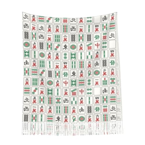Skull Mushroom Hippie Scarf for Women– Winter Shawl with Tassels, Cozy Wrap for Women’s Festival & Casual Wear - color: Mahjong Tiles White