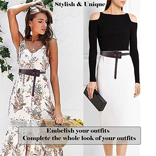 ALAIX Women's Leather Belt Dress Belt for Jeans Jumpsuit Coat Fashion Tie a Knot Genuine Leather Waist Belt - color: Coffee, size: Waist Size up to 34 inches