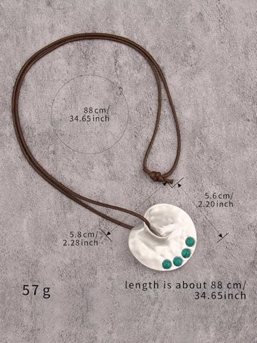 JAOYU Bohemian Necklaces for Women Leather Necklace Wood Pendant Choker Long Brown Necklace Chunky Circle Boho Hippie Jewelry - style: Casual Long Necklace