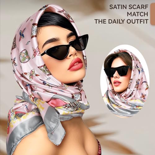 Head Scarf for Women Hair - 2 Pack 35" Square Satin Scarf, Silk Hair Scarf for Women Head Wrap for Sleeping - color: Dusty Pink & Coffee Brown