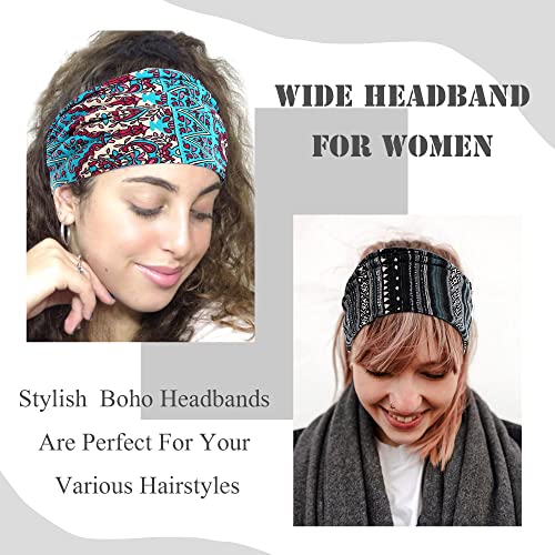 FULZTEY Boho Headbands For Women Fashion Stretch Wide Hair Bands Knotted Floral Turban Stripe Head Bands Yoga Running Sweatband Large African Headwrap Hair Accessories for Teen Girls 4Pcs - color: Style 6