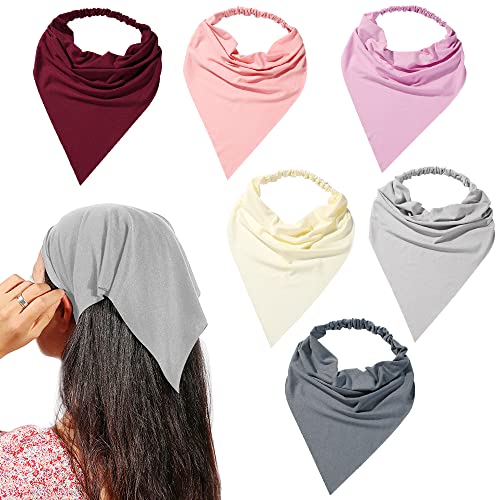 Vercret 6 Pack Hair Scarf Headband for Women Elastic Bandana Head Scarf Large Boho Triangle Kerchief with Clips Non Slip Scarves - color: F Pack Light Color