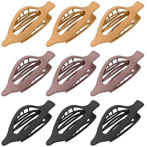 9 Pack Flat Hair Clips for Women, Matte Claw Clips for Thick & Thin Hair, Suitable for Driving (Beige,Camel,Black) - color: Beige/Camel/Black-Regular