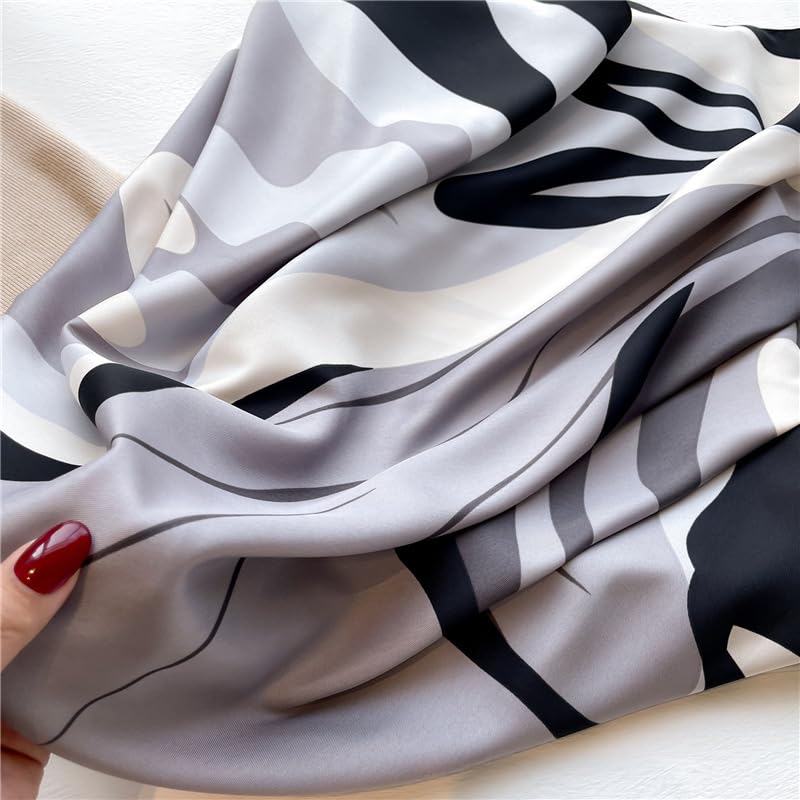 Women's Square Silk Like Head Scarf Large 35 inch Silk Feeling Hair Wrapping Satin Scarves for Sleeping Bandanas - color: A003-2 Twill Grey