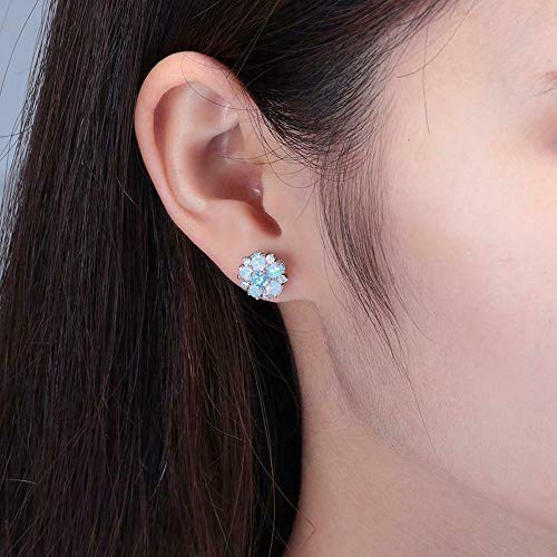 CiNily Flower Earrings,Opal Stud Earrings Sterling Silver or White Gold/Rose Gold Plated Ladies Flower Stud Earrings Cute Unique Earrings for Girls - color: blue