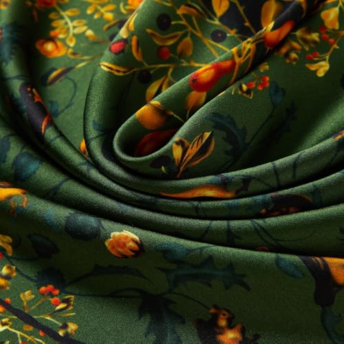 100% Mulberry Silk Neck Scarf 21''x21'' Small Square Hair Scarf for Women Men Lightweight Bandana Envelope Package - color: Animalforest-green