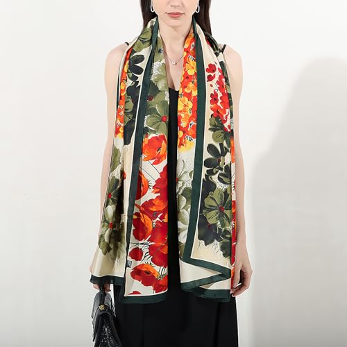 vimate 100% Large Silk Feeling Scarf-Women's Fashion Long Mulberry Silk Satin Neck Scarf Sunscreen Shawl Wrap Headscarf - color: Style 26