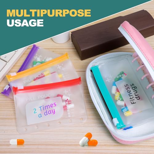 Timueetech A7 Waterproof Pill Organizer with 7 PCS L Size Zippered Pill Pouches for A7 Binder, Large BPA-Free Weekly Medicine Organizer, Color-Coded Reusable Travel Pill Storage System - color: Pink