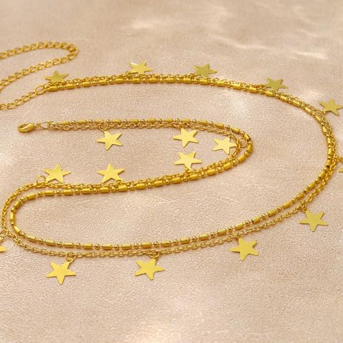 ELABEST Layered Gold Belly Chain 14K Plated Waist Chian Adjustable Sexy Waist Jewelry for Women - size: M(31inch+7.8inch), style: C