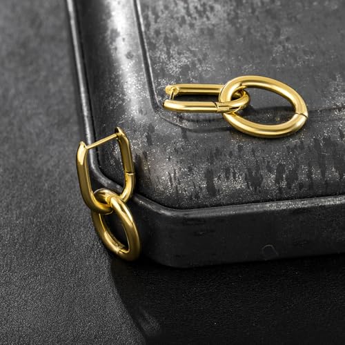 Stainless Steel Hoop Earrings for Women Gold Tone Geometric, Huggie Heart Twisted Minimalist Engraved Designs for Daily Wear - color: Gold_15mm*33mm