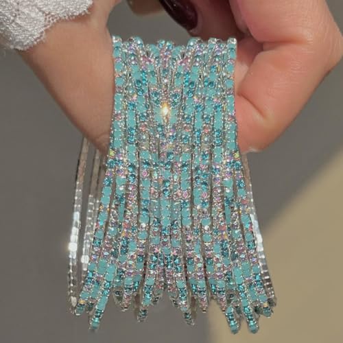 10 Pieces Women's Tennis Bracelet Set 2mm Extra-fine Delicate Rhinestones Adjustable Stackable Stretch Bracelet Wedding Party Jewelry Gifts - color: S-Jelly Blue+Lake Blue
