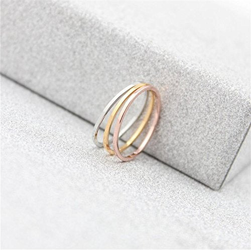 3pcs 1mm Stainless Steel Plain Band Knuckle Stacking Midi Rings for Women Comfort Fit - color: 3pcs Silver+Rose+Gold (Flat)