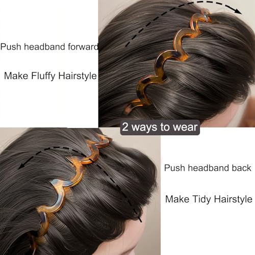 6 PCS Zig Zag Headbands Plastic Wavy Hair Head Band Comb with Teeth Hoop Accessories for Women Men Girls, Versatile Bright Black&Retro Leopard - color: Versatile Bright Black&Retro Leopard