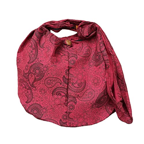 BTP! Thai Cotton Hippie Hobo Sling Crossbody Bag eco Friendly Shopping bag Paisley Print Large - color: Burgundy Pl14
